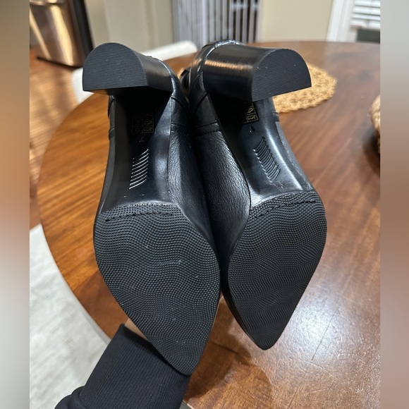 Paige Camille Pointed Toe Black Leather Buckle Straps Boots - Picture 6 of 9